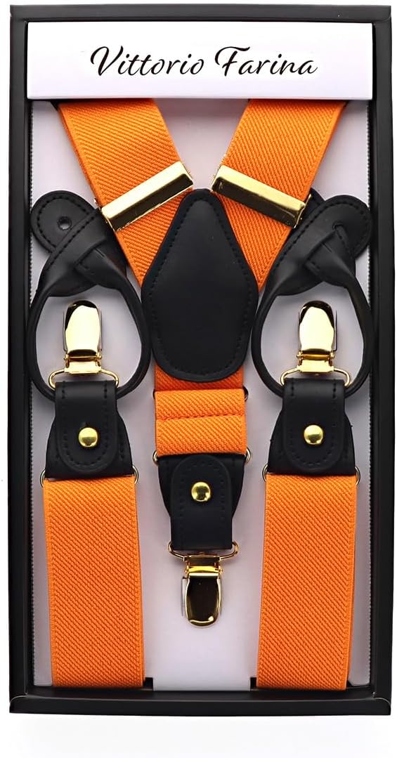 Vittorio Farina Men's Convertible Suspender in Gift Box: 70% Polyester & 30% Elastomer - Orange - Suspenders - Vittorio Farina