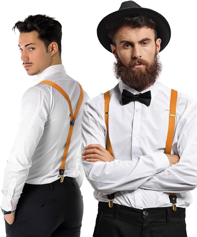 Vittorio Farina Men's Convertible Suspender in Gift Box: 70% Polyester & 30% Elastomer - Orange - Suspenders - Vittorio Farina