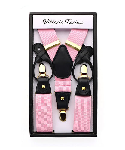 Vittorio Farina Men's Convertible Suspender in Gift Box: 70% Polyester & 30% Elastomer - Pink - Suspenders - Vittorio Farina