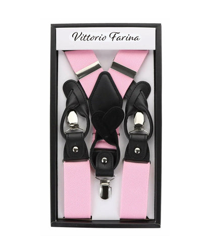 Vittorio Farina Men's Convertible Suspender in Gift Box: 70% Polyester & 30% Elastomer - Pink - Suspenders - Vittorio Farina