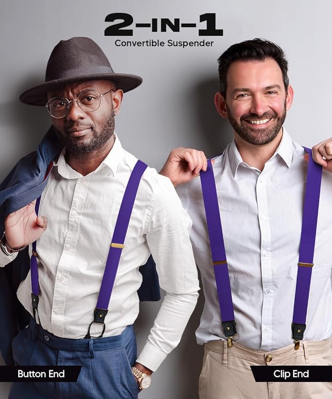 Vittorio Farina Men's Convertible Suspender in Gift Box: 70% Polyester & 30% Elastomer - Purple - Suspenders - Vittorio Farina