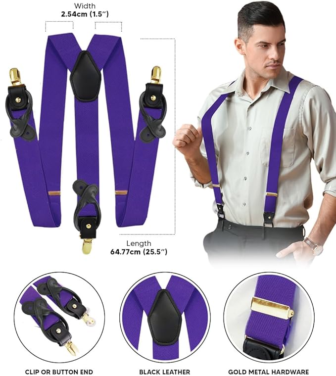Vittorio Farina Men's Convertible Suspender in Gift Box: 70% Polyester & 30% Elastomer - Purple - Suspenders - Vittorio Farina