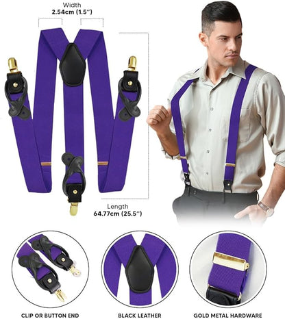 Vittorio Farina Men's Convertible Suspender in Gift Box: 70% Polyester & 30% Elastomer - Purple - Suspenders - Vittorio Farina