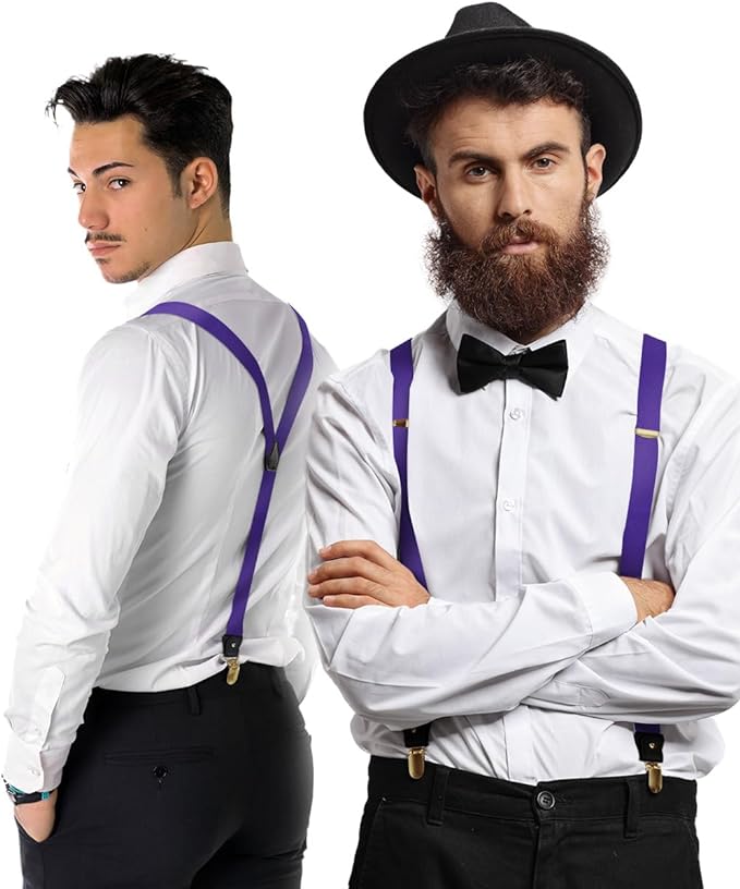 Vittorio Farina Men's Convertible Suspender in Gift Box: 70% Polyester & 30% Elastomer - Purple - Suspenders - Vittorio Farina