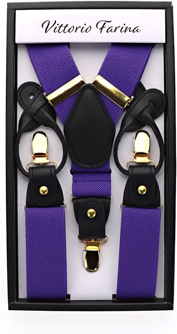 Vittorio Farina Men's Convertible Suspender in Gift Box: 70% Polyester & 30% Elastomer - Purple - Suspenders - Vittorio Farina