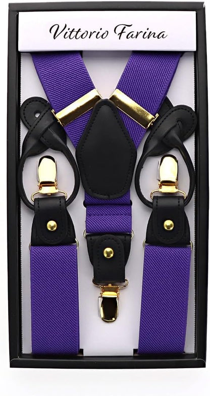 Vittorio Farina Men's Convertible Suspender in Gift Box: 70% Polyester & 30% Elastomer - Purple - Suspenders - Vittorio Farina