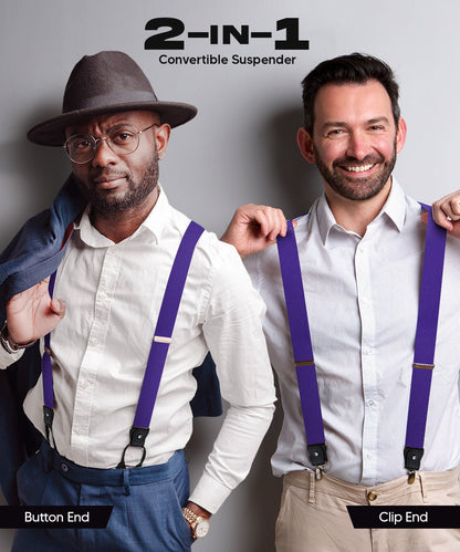Vittorio Farina Men's Convertible Suspender in Gift Box: 70% Polyester & 30% Elastomer - Purple - Suspenders - Vittorio Farina