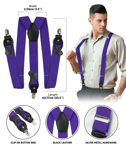 Vittorio Farina Men's Convertible Suspender in Gift Box: 70% Polyester & 30% Elastomer - Purple - Suspenders - Vittorio Farina
