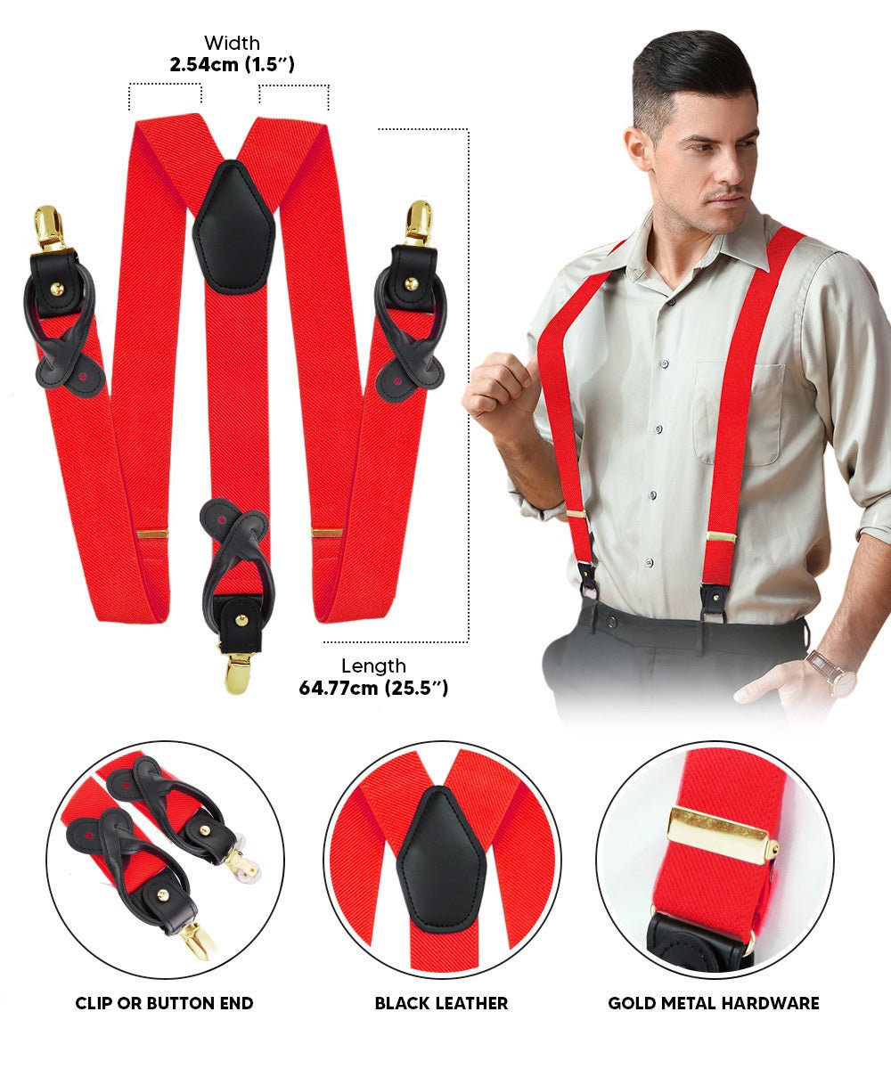Vittorio Farina Men's Convertible Suspender in Gift Box: 70% Polyester & 30% Elastomer - Red - Suspenders - Vittorio Farina