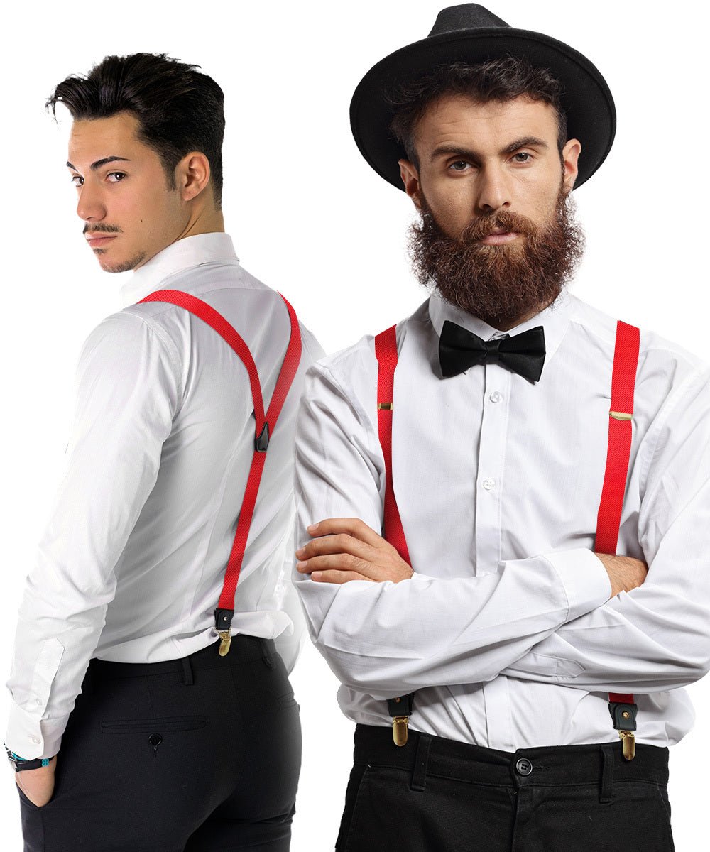 Vittorio Farina Men's Convertible Suspender in Gift Box: 70% Polyester & 30% Elastomer - Red - Suspenders - Vittorio Farina