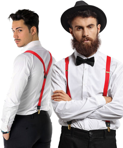 Vittorio Farina Men's Convertible Suspender in Gift Box: 70% Polyester & 30% Elastomer - Red - Suspenders - Vittorio Farina