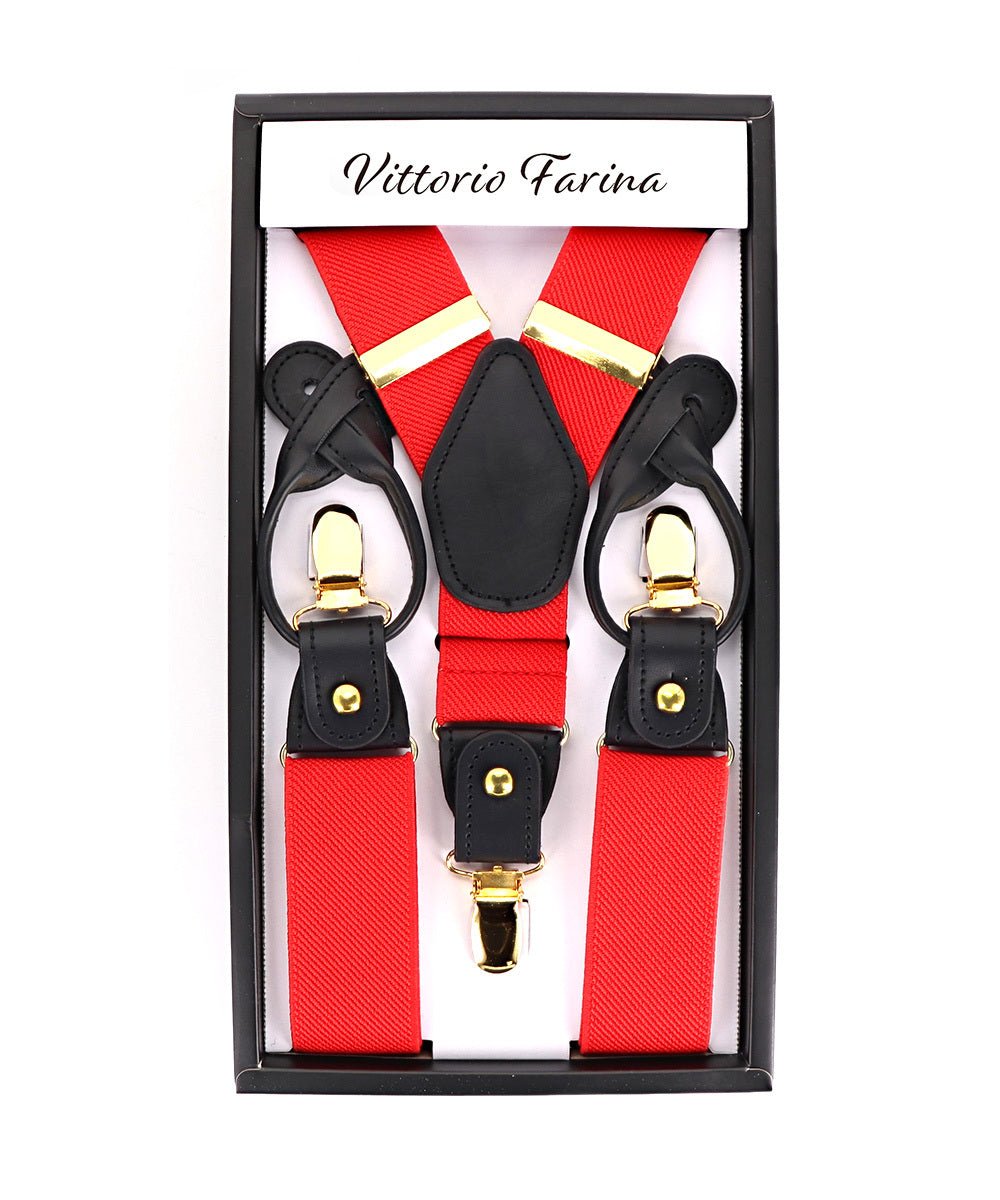 Vittorio Farina Men's Convertible Suspender in Gift Box: 70% Polyester & 30% Elastomer - Red - Suspenders - Vittorio Farina