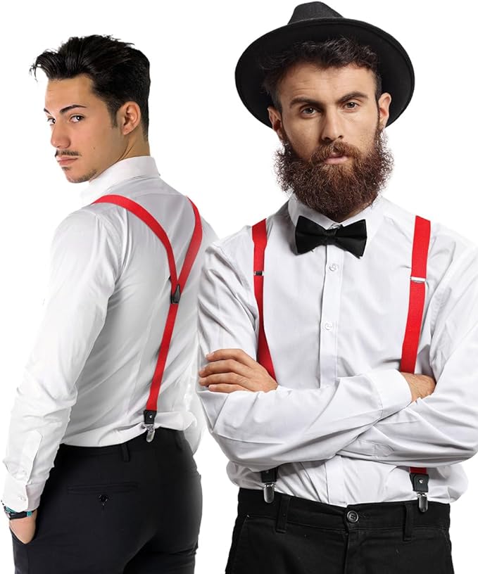 Vittorio Farina Men's Convertible Suspender in Gift Box: 70% Polyester & 30% Elastomer - Red - Suspenders - Vittorio Farina