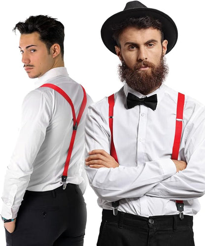Vittorio Farina Men's Convertible Suspender in Gift Box: 70% Polyester & 30% Elastomer - Red - Suspenders - Vittorio Farina