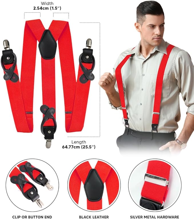 Vittorio Farina Men's Convertible Suspender in Gift Box: 70% Polyester & 30% Elastomer - Red - Suspenders - Vittorio Farina