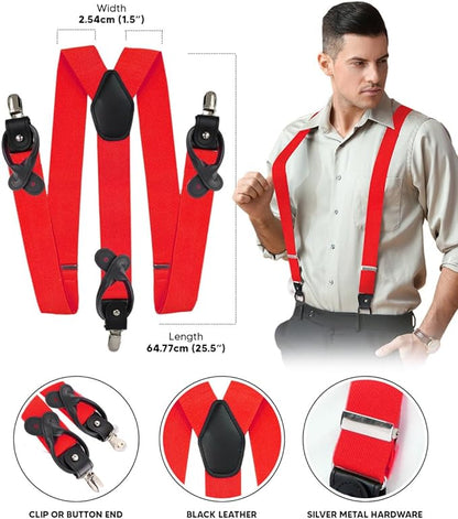 Vittorio Farina Men's Convertible Suspender in Gift Box: 70% Polyester & 30% Elastomer - Red - Suspenders - Vittorio Farina