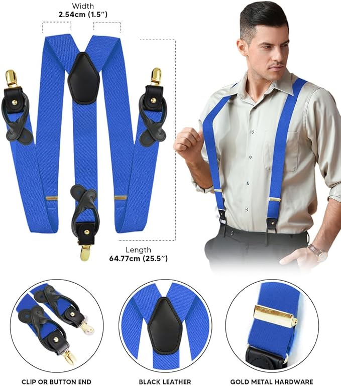 Vittorio Farina Men's Convertible Suspender in Gift Box: 70% Polyester & 30% Elastomer - Royal Blue - Suspenders - Vittorio Farina