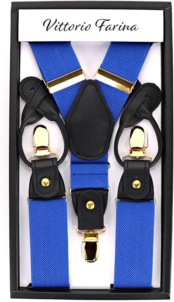 Vittorio Farina Men's Convertible Suspender in Gift Box: 70% Polyester & 30% Elastomer - Royal Blue - Suspenders - Vittorio Farina
