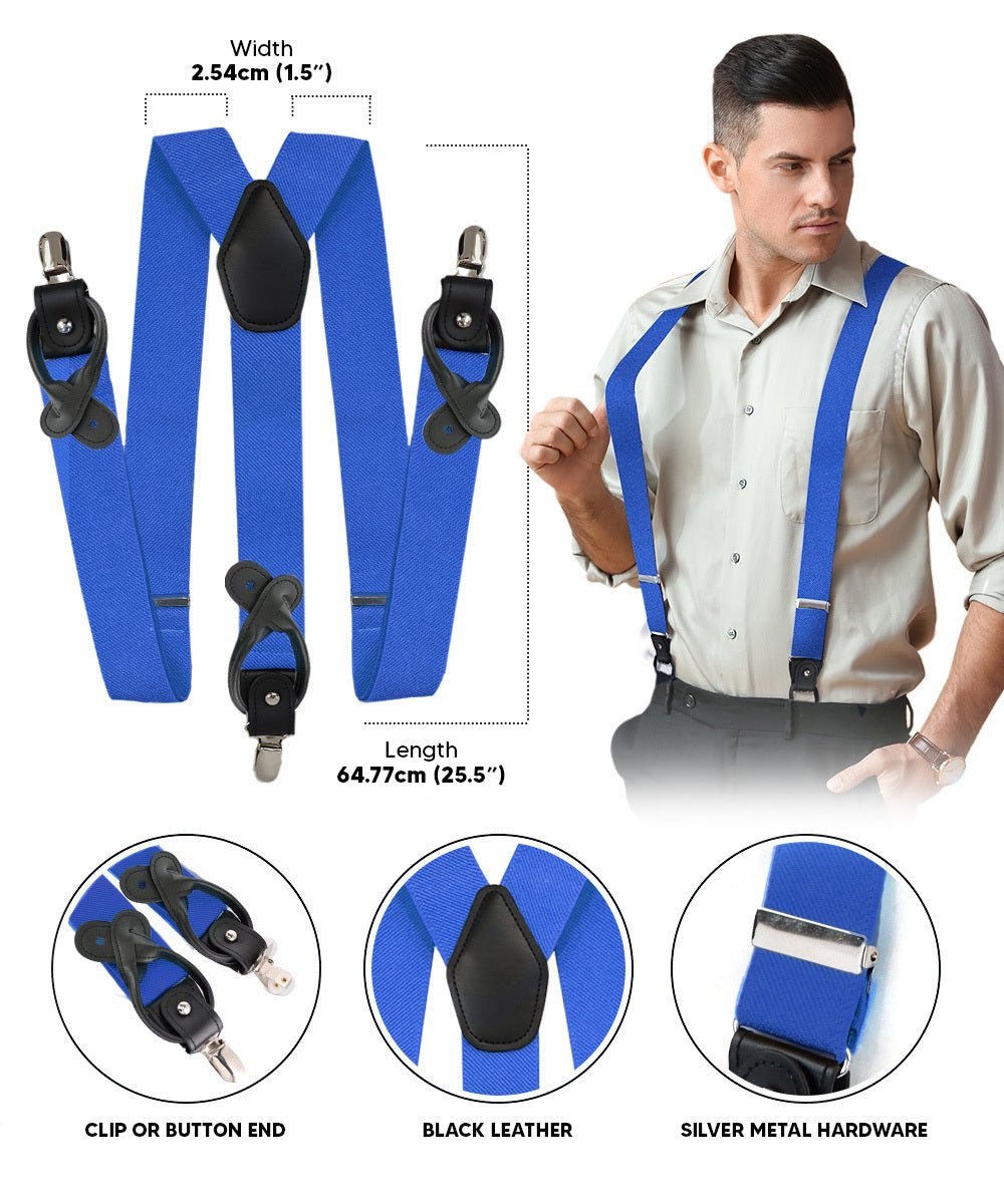 Vittorio Farina Men's Convertible Suspender in Gift Box: 70% Polyester & 30% Elastomer - Royal Blue - Suspenders - Vittorio Farina