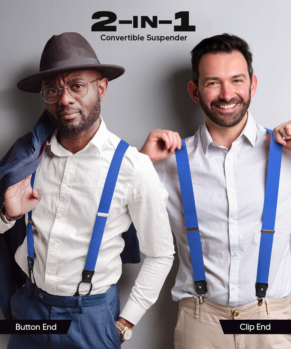 Vittorio Farina Men's Convertible Suspender in Gift Box: 70% Polyester & 30% Elastomer - Royal Blue - Suspenders - Vittorio Farina