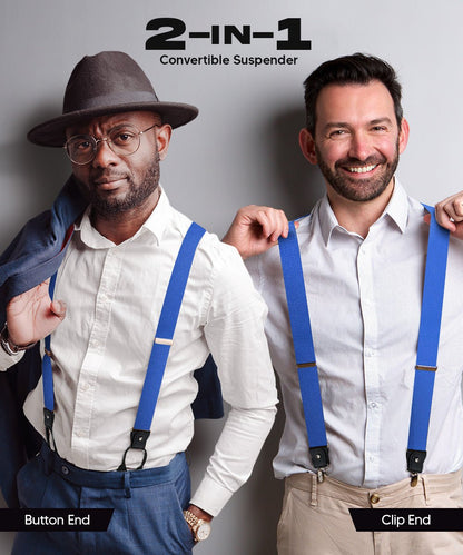 Vittorio Farina Men's Convertible Suspender in Gift Box: 70% Polyester & 30% Elastomer - Royal Blue - Suspenders - Vittorio Farina