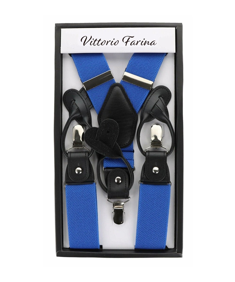 Vittorio Farina Men's Convertible Suspender in Gift Box: 70% Polyester & 30% Elastomer - Royal Blue - Suspenders - Vittorio Farina