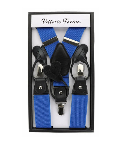 Vittorio Farina Men's Convertible Suspender in Gift Box: 70% Polyester & 30% Elastomer - Royal Blue - Suspenders - Vittorio Farina