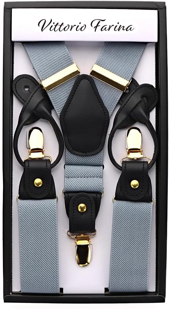 Vittorio Farina Men's Convertible Suspender in Gift Box: 70% Polyester & 30% Elastomer - Silver - Suspenders - Vittorio Farina