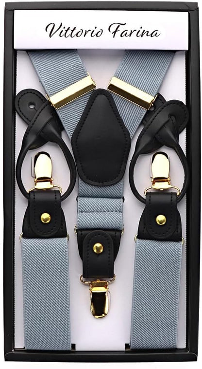 Vittorio Farina Men's Convertible Suspender in Gift Box: 70% Polyester & 30% Elastomer - Silver - Suspenders - Vittorio Farina