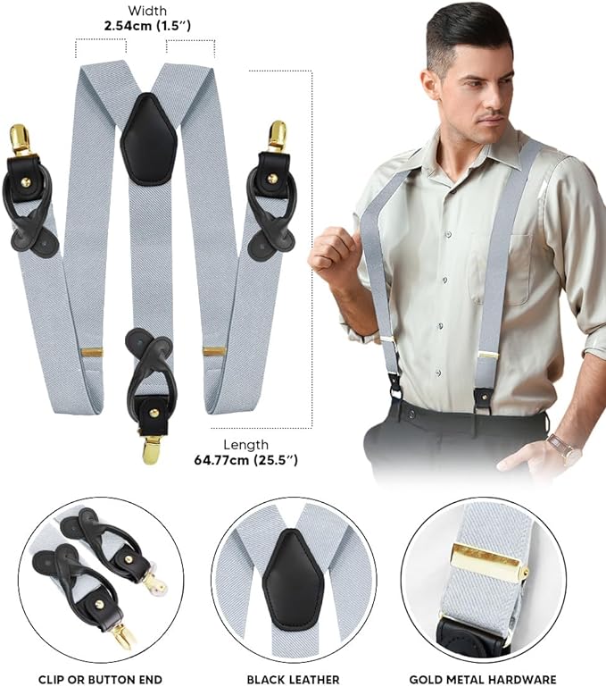 Vittorio Farina Men's Convertible Suspender in Gift Box: 70% Polyester & 30% Elastomer - Silver - Suspenders - Vittorio Farina