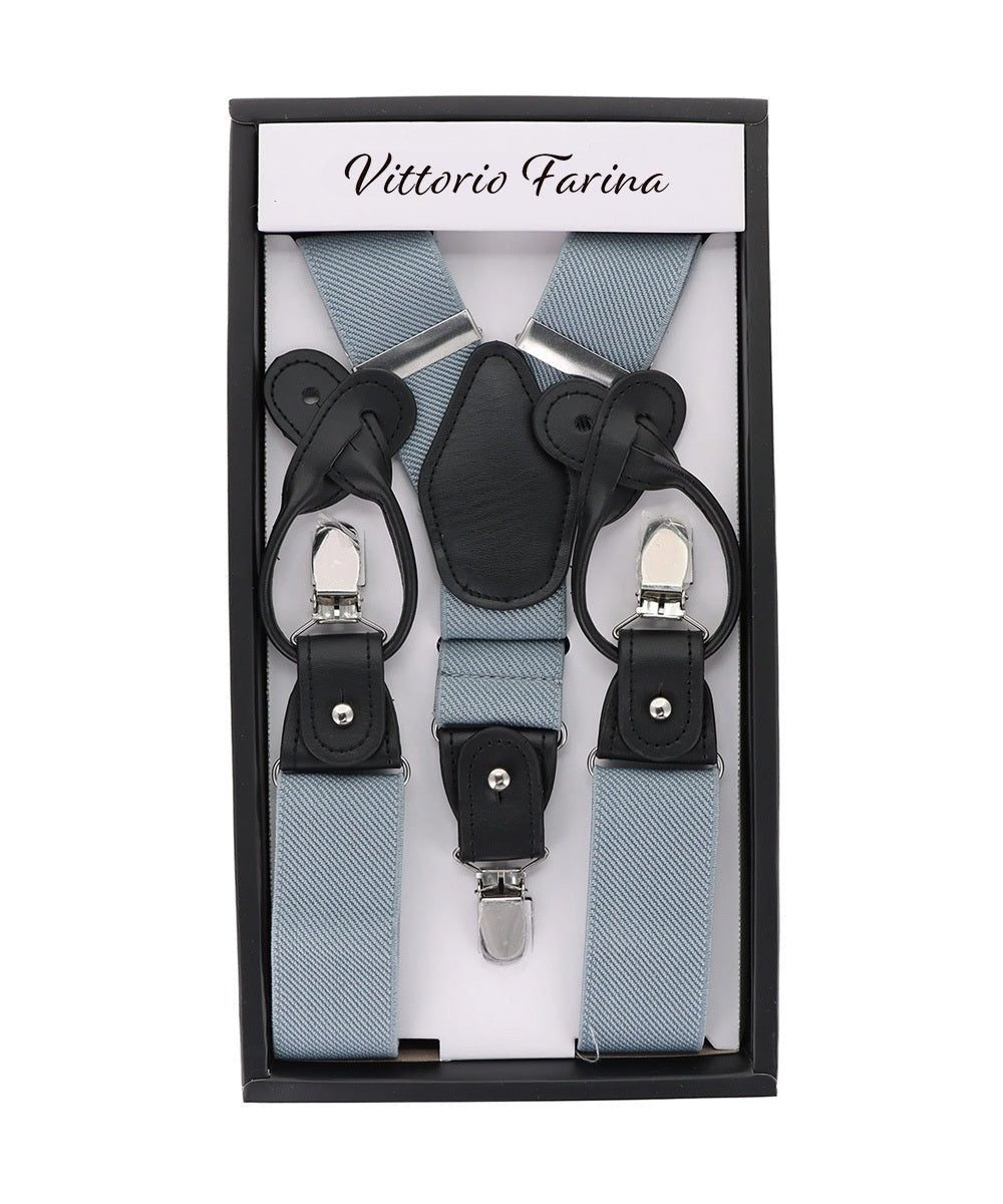 Vittorio Farina Men's Convertible Suspender in Gift Box: 70% Polyester & 30% Elastomer - Silver - Suspenders - Vittorio Farina