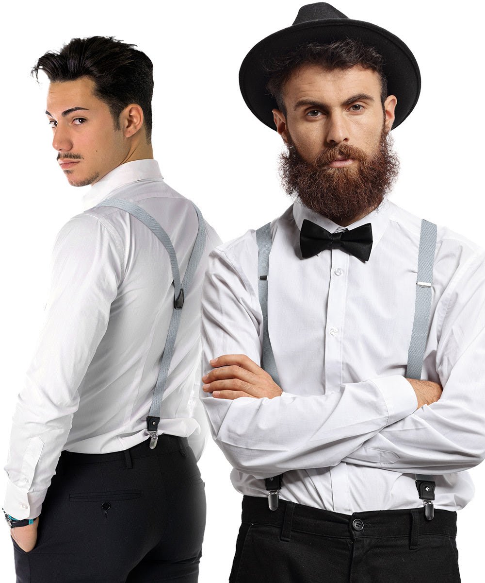 Vittorio Farina Men's Convertible Suspender in Gift Box: 70% Polyester & 30% Elastomer - Silver - Suspenders - Vittorio Farina
