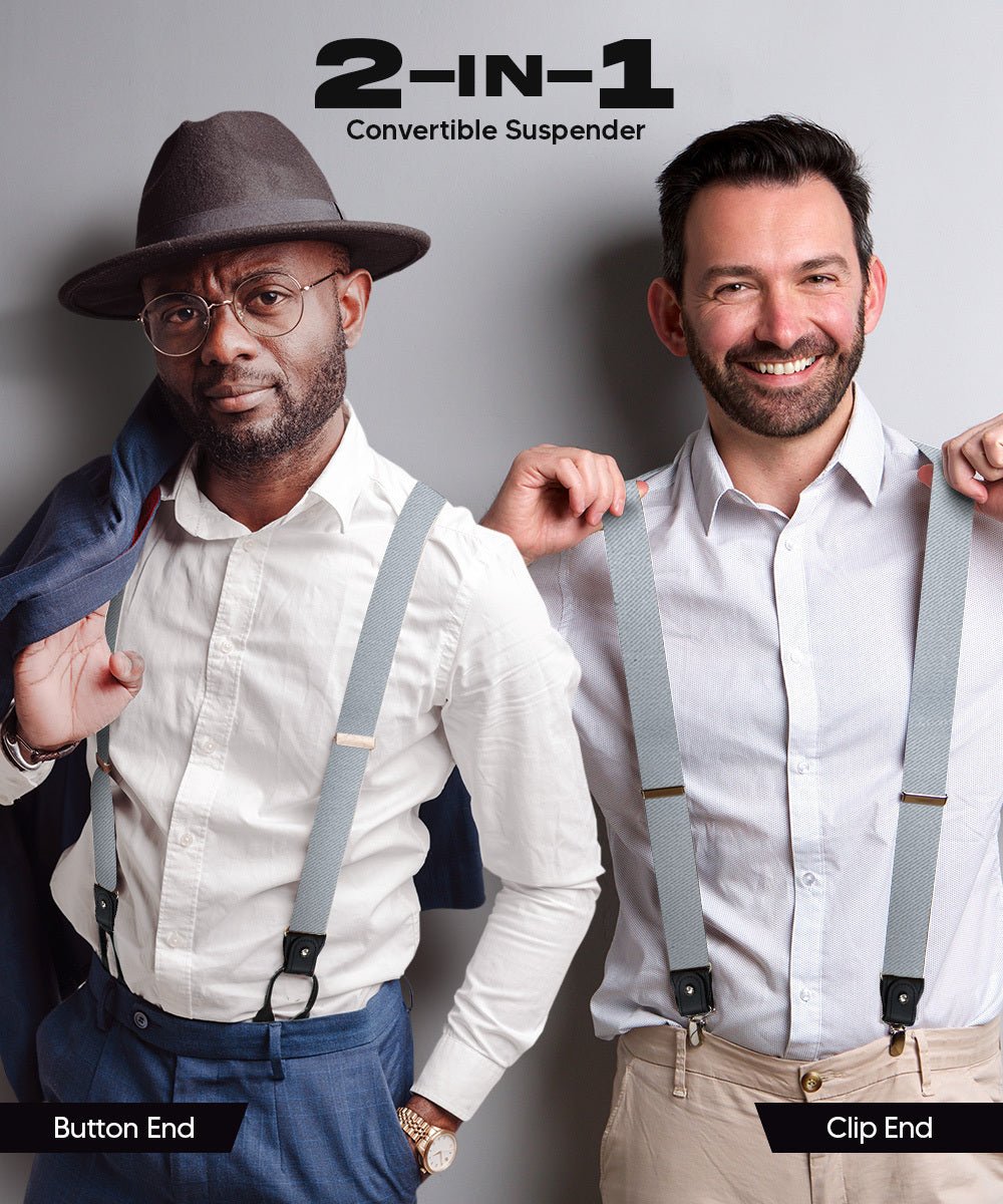 Vittorio Farina Men's Convertible Suspender in Gift Box: 70% Polyester & 30% Elastomer - Silver - Suspenders - Vittorio Farina