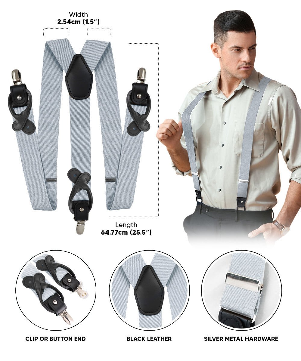 Vittorio Farina Men's Convertible Suspender in Gift Box: 70% Polyester & 30% Elastomer - Silver - Suspenders - Vittorio Farina