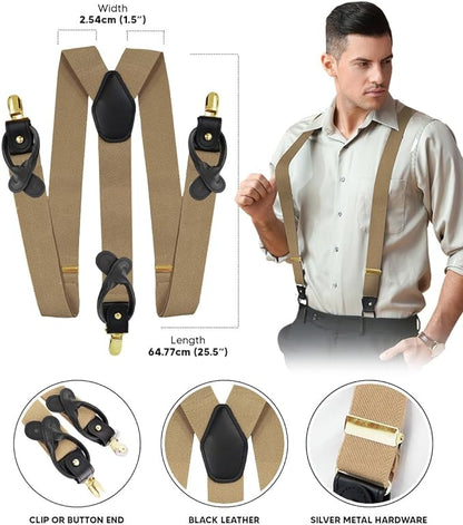Vittorio Farina Men's Convertible Suspender in Gift Box: 70% Polyester & 30% Elastomer - Taupe - Suspenders - Vittorio Farina