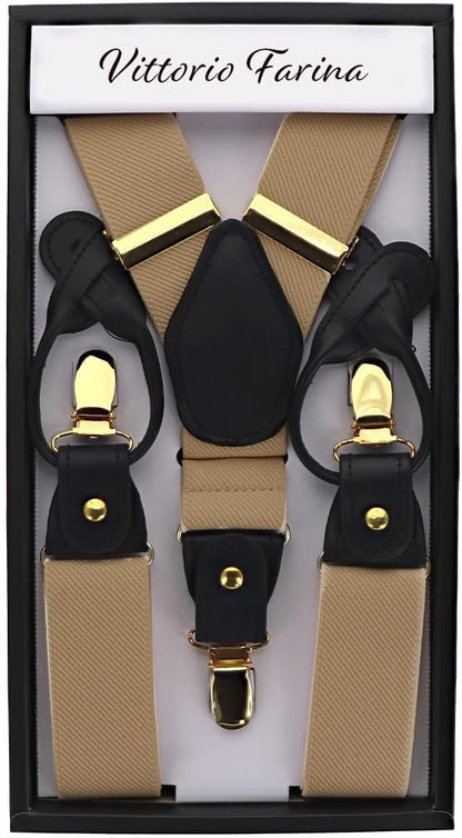 Vittorio Farina Men's Convertible Suspender in Gift Box: 70% Polyester & 30% Elastomer - Taupe - Suspenders - Vittorio Farina