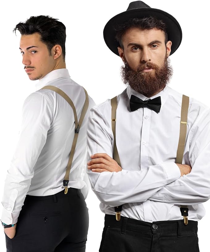 Vittorio Farina Men's Convertible Suspender in Gift Box: 70% Polyester & 30% Elastomer - Taupe - Suspenders - Vittorio Farina