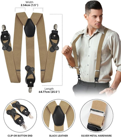 Vittorio Farina Men's Convertible Suspender in Gift Box: 70% Polyester & 30% Elastomer - Taupe - Suspenders - Vittorio Farina