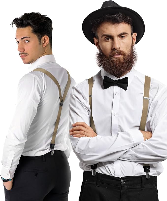 Vittorio Farina Men's Convertible Suspender in Gift Box: 70% Polyester & 30% Elastomer - Taupe - Suspenders - Vittorio Farina