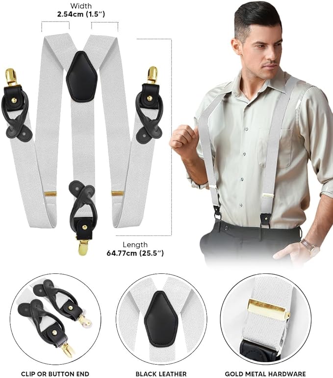 Vittorio Farina Men's Convertible Suspender in Gift Box: 70% Polyester & 30% Elastomer - White - Suspenders - Vittorio Farina