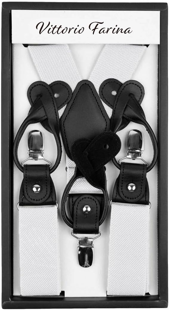 Vittorio Farina Men's Convertible Suspender in Gift Box: 70% Polyester & 30% Elastomer - White - Suspenders - Vittorio Farina