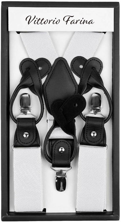 Vittorio Farina Men's Convertible Suspender in Gift Box: 70% Polyester & 30% Elastomer - White - Suspenders - Vittorio Farina