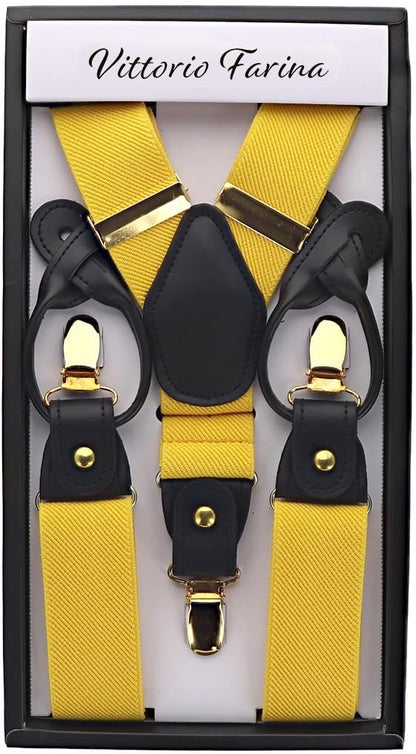 Vittorio Farina Men's Convertible Suspender in Gift Box: 70% Polyester & 30% Elastomer - Yellow - Suspenders - Vittorio Farina