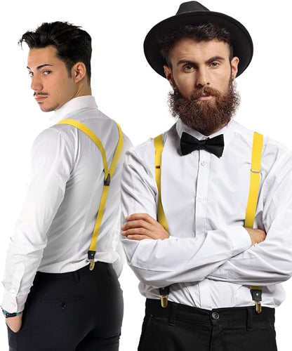 Vittorio Farina Men's Convertible Suspender in Gift Box: 70% Polyester & 30% Elastomer - Yellow - Suspenders - Vittorio Farina