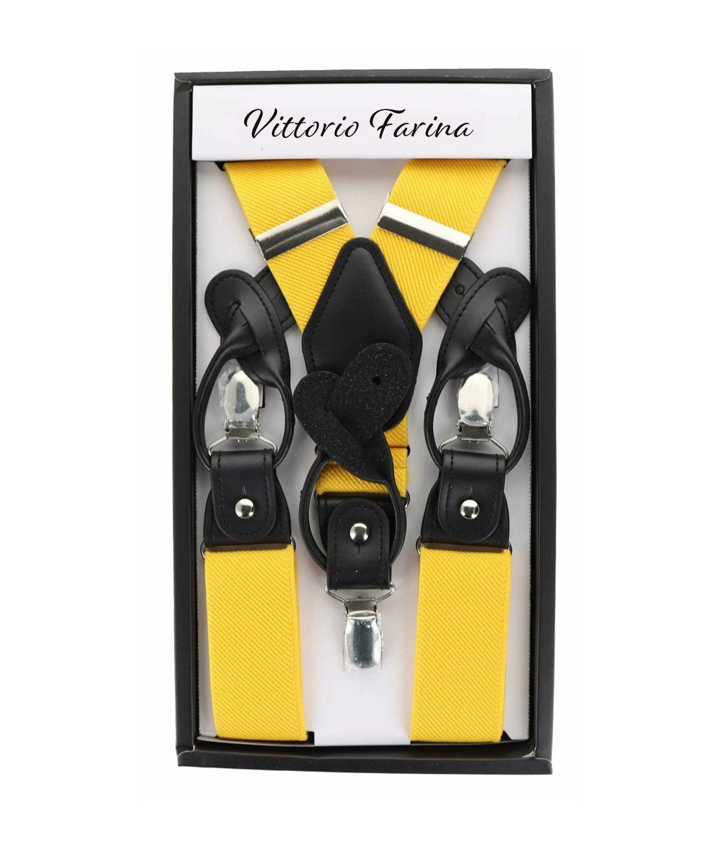 Vittorio Farina Men's Convertible Suspender in Gift Box: 70% Polyester & 30% Elastomer - Yellow - Suspenders - Vittorio Farina