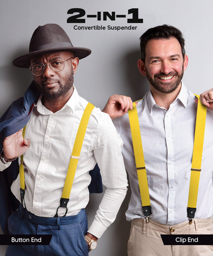 Vittorio Farina Men's Convertible Suspender in Gift Box: 70% Polyester & 30% Elastomer - Yellow - Suspenders - Vittorio Farina