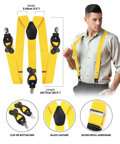 Vittorio Farina Men's Convertible Suspender in Gift Box: 70% Polyester & 30% Elastomer - Yellow - Suspenders - Vittorio Farina