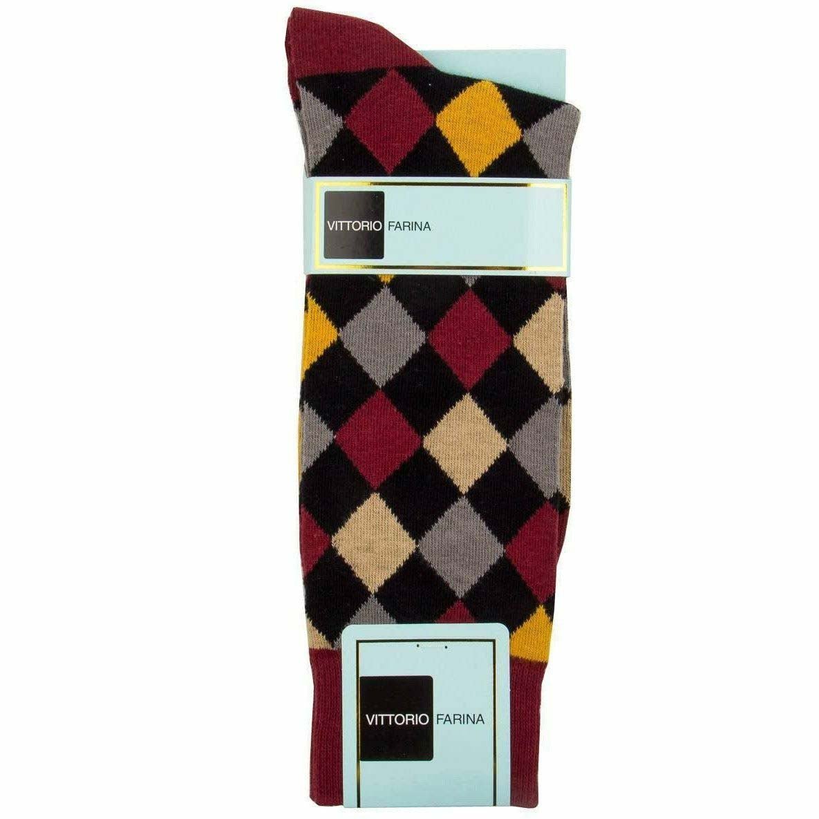 Vittorio Farina Men's Cotton Anklet Diamond Argyle Dress Socks - Burgundy - Socks - Vittorio Farina