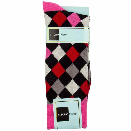 Vittorio Farina Men's Cotton Anklet Diamond Argyle Dress Socks - Pink - Socks - Vittorio Farina