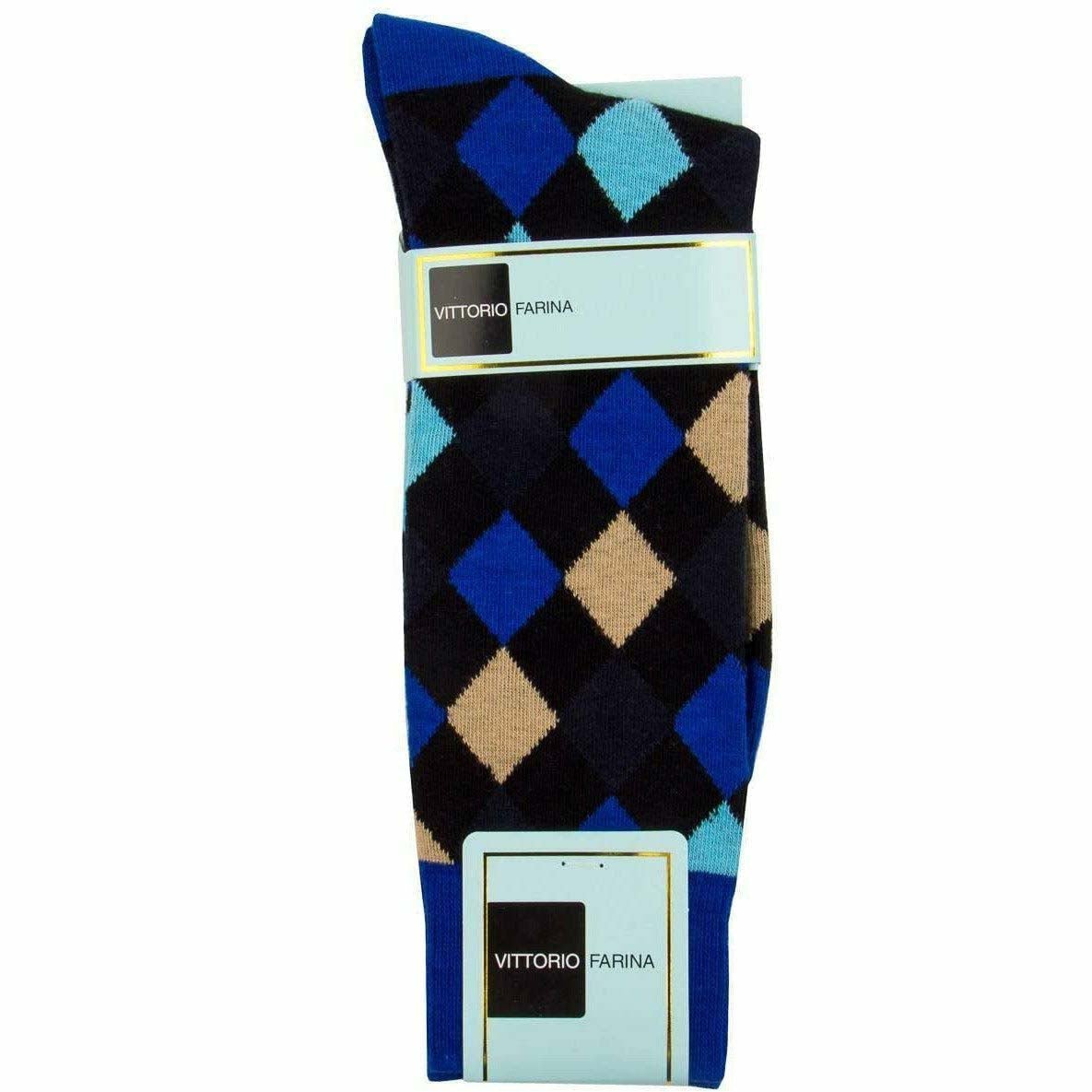 Vittorio Farina Men's Cotton Anklet Diamond Argyle Dress Socks - Royal Blue - Socks - Vittorio Farina